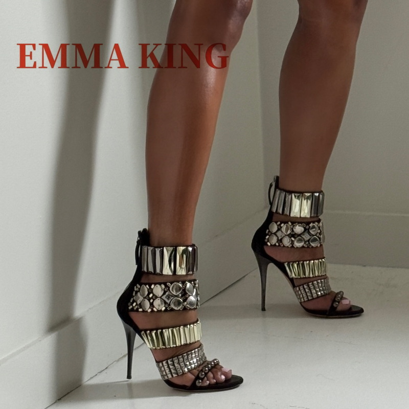 Gladiator Sandal Women - Black Embellished Ankle Strap Sandals Summer