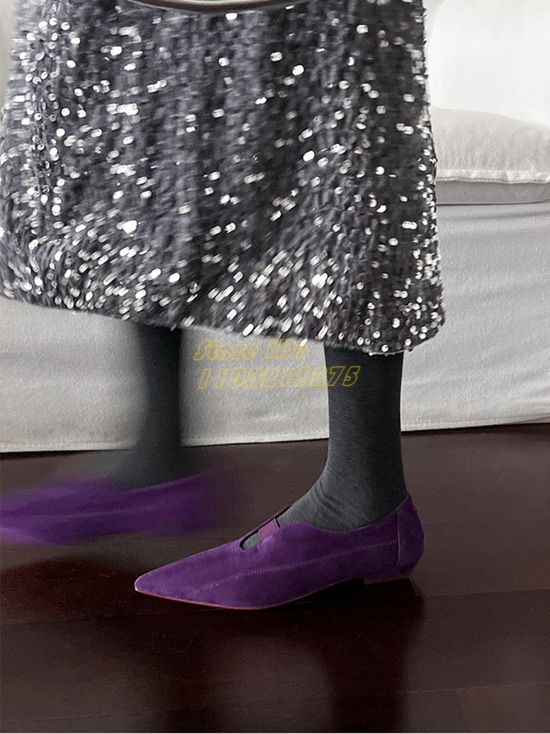 Women Shoes For Winter - Purple Suede Pointy Toe Pumps Flat