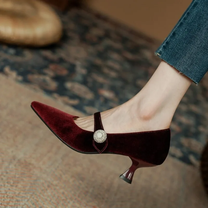 Women Shoes Size - Wine Red Pointed Toe Mary Jane
