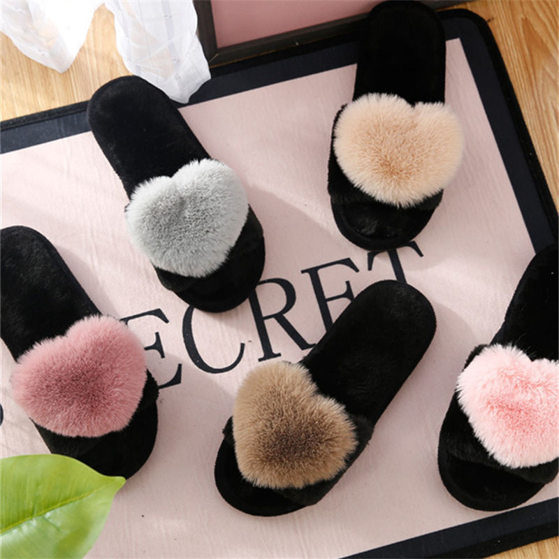 Women Shoes For Winter - crriflz Women's Plush Heart Slippers Warm