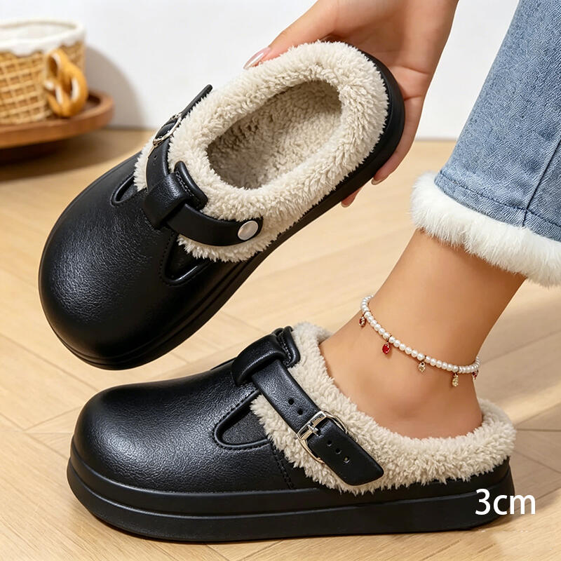 Women'S Shoes Water Resistant - Casual Metal Buckle Warm Plush Mules