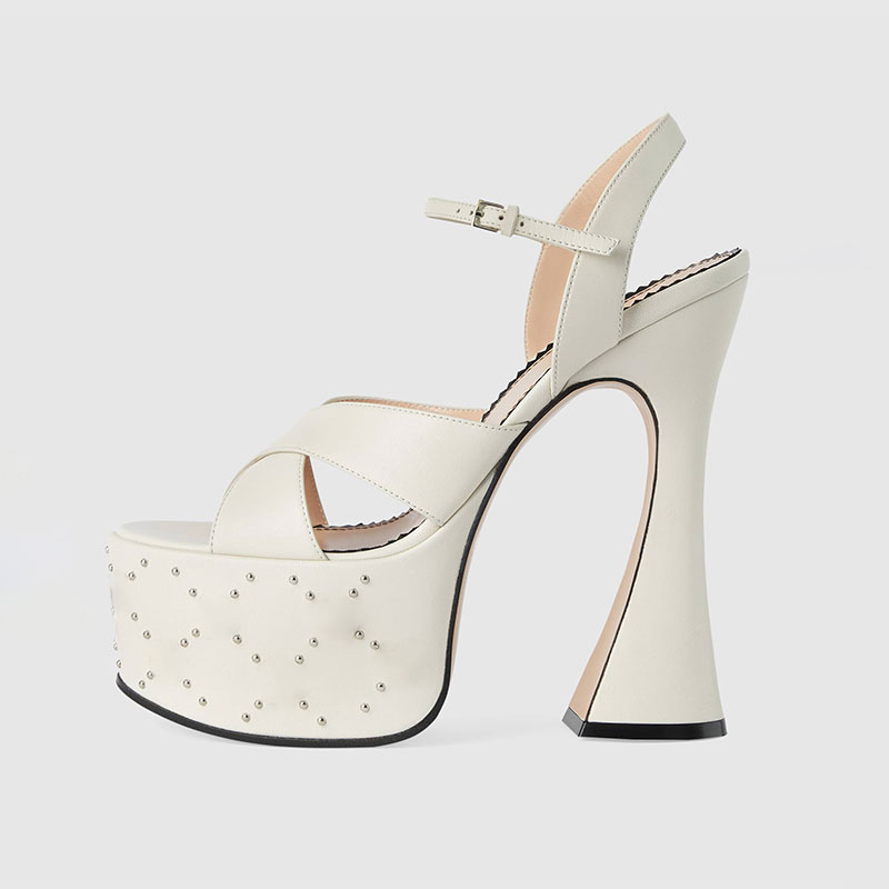 Women'S Shoes Water Resistant - Fashionable White Black Buckle High Heel
