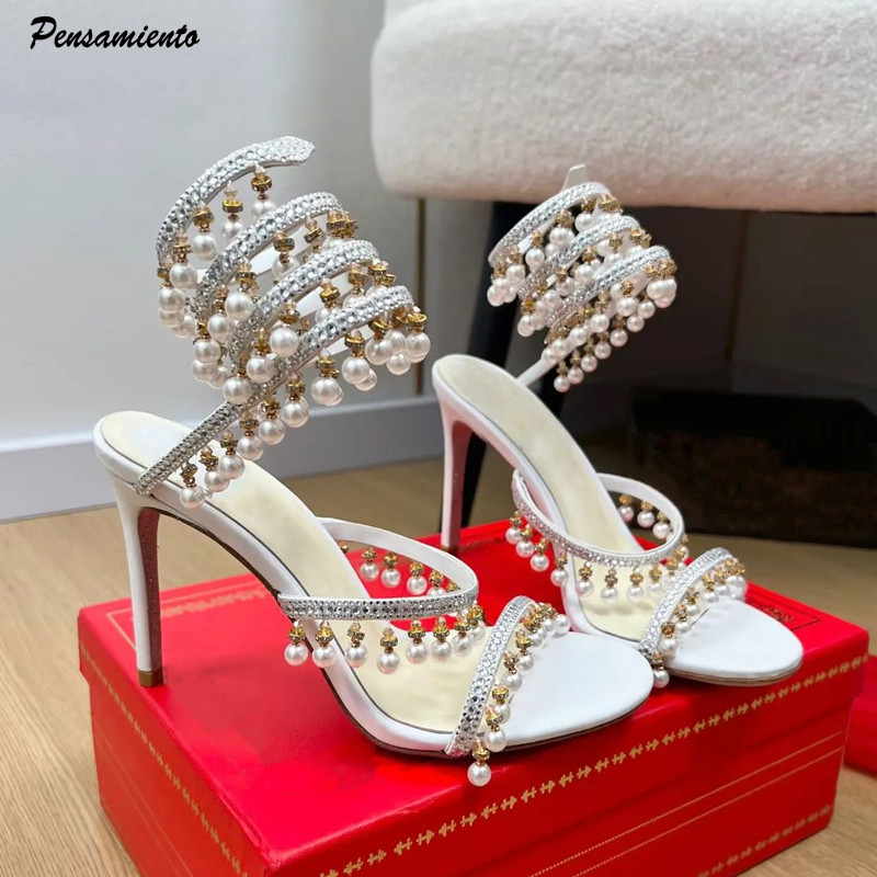Gladiator Sandal Women - Luxury Rhinestones Pearls Tassels Women Gladiator