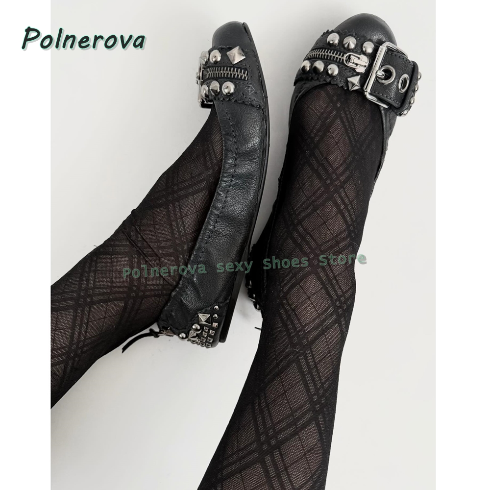 Women Shoes Size - Rivet Belt Buckle Mary Jane Shoes