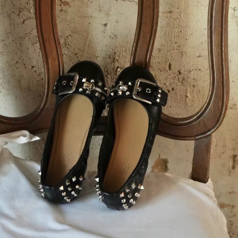 Women Shoes Size - Bolt Round-head Single Shoe Women's Leather