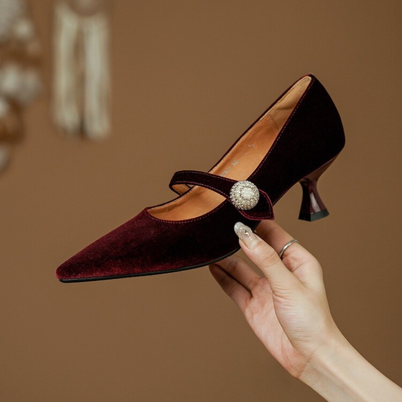 Wine Red Pointed Toe Mary Jane - огляд і ціна Women Shoes Size
