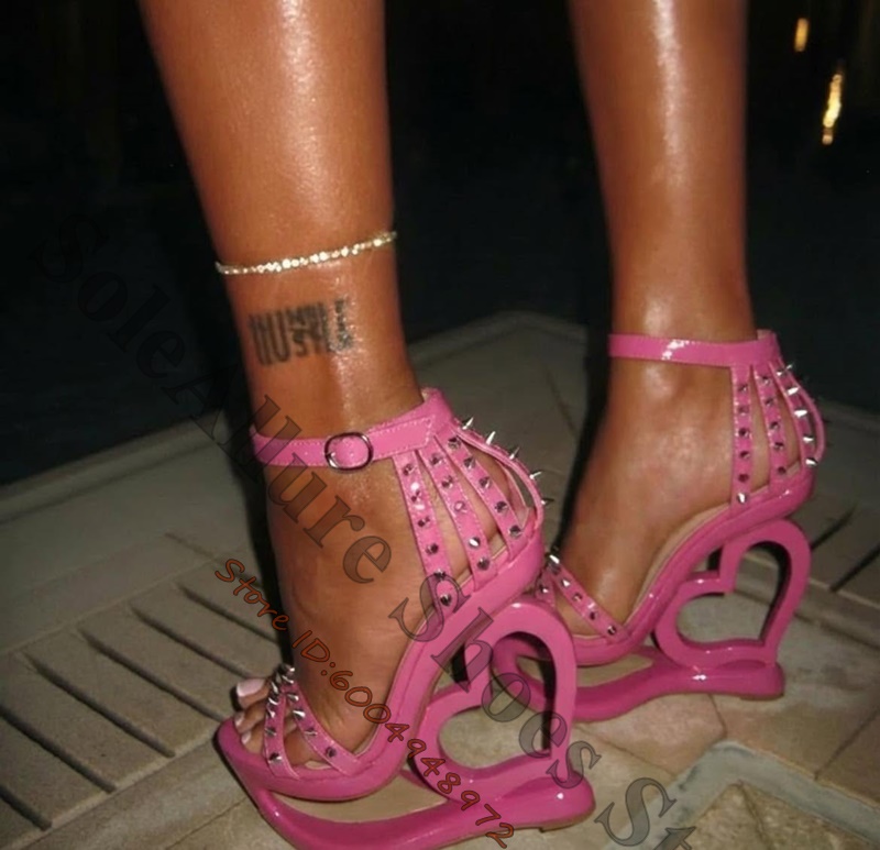 Hot Pink Spike Stud Caged Hear - огляд і ціна Peep Toe Heels